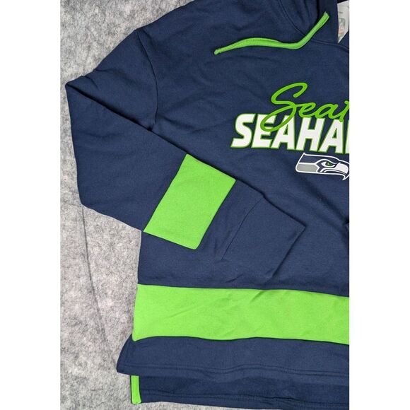 NFL Seattle Seahawks Women's Blue and Neon Green Hoodie Sweatshirt - Picture 4 of 10
